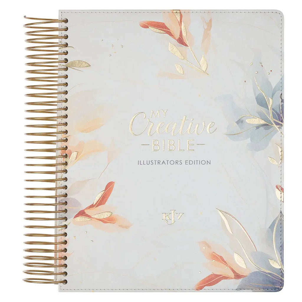 KJV My Creative Bible Journaling Bundle — Floral Printed White Faux Leather